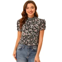 Allegra K Women's Ruffled Neck Chiffon Frill Trim Short Sleeve Floral Print Blouse Tops 16 Allegra K Women's Ruffled Neck Chiffon Frill Trim Short Sleeve Floral Print Blouse Tops -Style Haven Shop GUEST 6c7062bc a580 4fc4 a5a6 959736c9db08