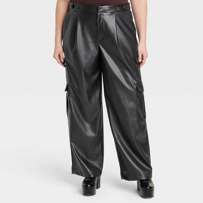 Women's High-Rise Straight Faux Leather Cargo Pants - A New Day™ Black 6 Women's High-Rise Straight Faux Leather Cargo Pants - A New Day™ Black - Image 4