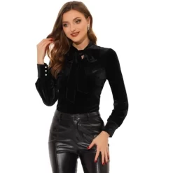 Allegra K Women's Vintage Gothic Blouse Velvet Dressy Bow Tie Neck Office Business Work Shirt Tops -Style Haven Shop GUEST 6d2b21f1 4914 42b2 b73d f8521e5d3372