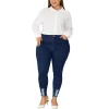 Agnes Orinda Women's Plus Size Denim Ripped Mid Rise Stretch Washed Skinny Jeans