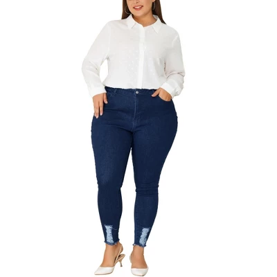 Agnes Orinda Women's Plus Size Denim Ripped Mid Rise Stretch Washed Skinny Jeans 3 Agnes Orinda Women's Plus Size Denim Ripped Mid Rise Stretch Washed Skinny Jeans