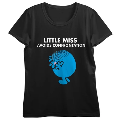 Mr. Men And Little Miss Meme Little Miss Avoids Confrontation Crew Neck Short Sleeve Women's Black T-shirt 5 Mr. Men And Little Miss Meme Little Miss Avoids Confrontation Crew Neck Short Sleeve Women's Black T-shirt - Image 3