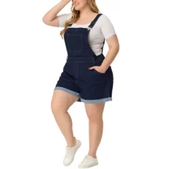 Agnes Orinda Women's Plus Size Adjustable Strap Pocket Roll Hem Denim Overall Jean Shorts -Style Haven Shop GUEST 7015181a d11a 40cc b55b f65dc9196091