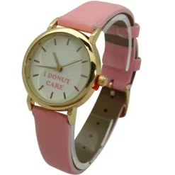PINK I DONUT CARE LEATHER STRAP WATCH