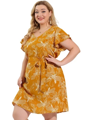 Agnes Orinda Women's Plus Size Floral Tie Waist Outfits Dresses 5 Agnes Orinda Women's Plus Size Floral Tie Waist Outfits Dresses - Image 3
