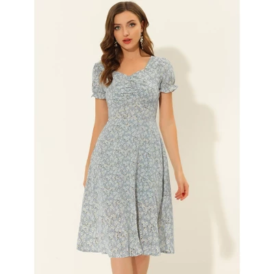 Allegra K Women's Floral Sweetheart Neck Smock Ruffle Print A-Line Dress 3 Allegra K Women's Floral Sweetheart Neck Smock Ruffle Print A-Line Dress