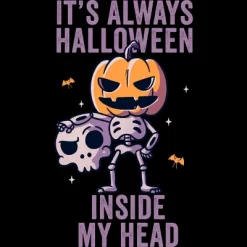 Junior's Design By Humans It's Always Halloween Inside My Head Funny Cute Spooky By EduEly T-Shirt