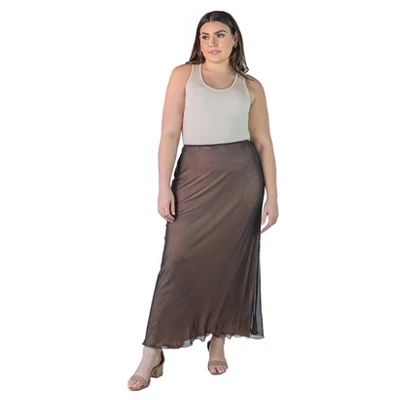 Plus Size Sheer Overlay Elastic Waist Maxi Length Skirt 6 Plus Size Sheer Overlay Elastic Waist Maxi Length Skirt - Image 4