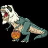 Junior's Design By Humans Trex Ghost Costume Design Funny Halloween Dinosaur By Threadlets T-Shirt