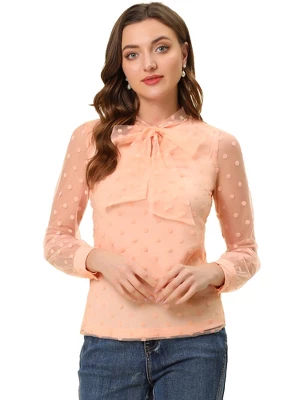 Allegra K Women's Tie Neck Polka Dots Semi Sheer Long Sleeve Blouse 10 Allegra K Women's Tie Neck Polka Dots Semi Sheer Long Sleeve Blouse - Image 8