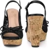 Perphy Platform Heels Lace Bow Slingback Wedge Sandals For Women