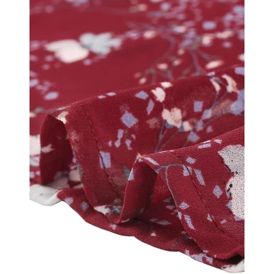 Allegra K Women's Ruffled Neck Chiffon Frill Trim Short Sleeve Floral Print Blouse Tops 7 Allegra K Women's Ruffled Neck Chiffon Frill Trim Short Sleeve Floral Print Blouse Tops - Image 5