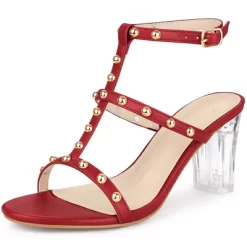 Perphy Studded Heel Ankle T-Strap Chunky Clear Heels Sandals For Women -Style Haven Shop GUEST 7c0701cd 8acb 43aa ae2f 005d498eda71