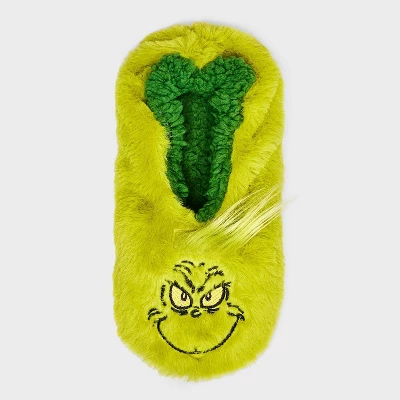 Women's Dr Seuss' The Grinch Faux Fur Slipper Socks With Grippers - Green 4 Women's Dr Seuss' The Grinch Faux Fur Slipper Socks With Grippers - Green - Image 2