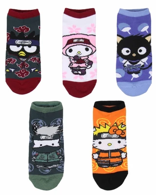 Hello Kitty X Naruto Character Mash-Up Ankle No-Show Socks 5 Pair Pack Multicoloured 3 Hello Kitty X Naruto Character Mash-Up Ankle No-Show Socks 5 Pair Pack Multicoloured