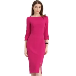 Allegra K Women's Elegant Boat Neck 3/4 Sleeves Wear To Work Midi Split Sheath Dress -Style Haven Shop GUEST 7dbcdee1 5ec0 448a a83c 13d629679001