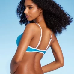 Women's Lightly Lined Ribbed Underwire Bikini Top - Shade & Shore™ Blue