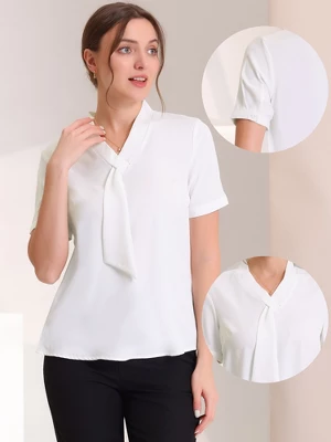 Allegra K Women's Short Sleeve Casual V Neck Chiffon Blouses 3 Allegra K Women's Short Sleeve Casual V Neck Chiffon Blouses