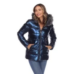 Metallic Puffer Coat With Hoodie - White Mark -Style Haven Shop GUEST 816509ac 8fc3 4206 9157 f6cb024356ef