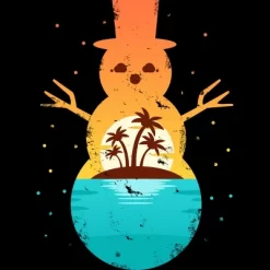 Junior's Design By Humans Christmas In July Snowman Sunset By Destiny29 T-Shirt