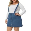 Agnes Orinda Women's Plus Size Suspender Adjustable Strap Cross Back Mini A-Line Denim Skirts