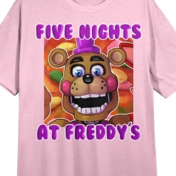 Five Nights At Freddy's Freddy Face On Colorful Background Crew Neck Short Sleeve Cradle Pink Women's Night Shirt
