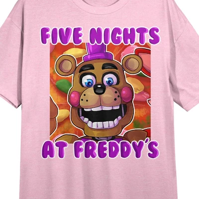 Five Nights At Freddy's Freddy Face On Colorful Background Crew Neck Short Sleeve Cradle Pink Women's Night Shirt 3 Five Nights At Freddy's Freddy Face On Colorful Background Crew Neck Short Sleeve Cradle Pink Women's Night Shirt