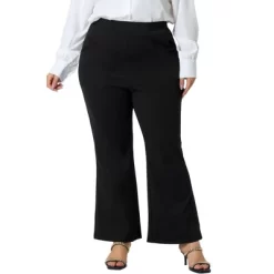 Agnes Orinda Women's Plus Size Bell Bottom Flare Leg Stretchy High Waist With Pockets Long Pants