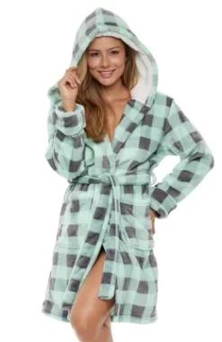 Women's Classic Plush Hooded Robe, Short Fleece Plaid Bathrobe With Hood -Style Haven Shop GUEST 84c81e2c 8433 4b6e b50a a47c2859efa2