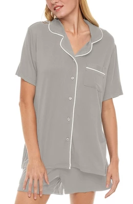 Womens Soft Knit Jersey Pajamas Lounge Set, Short Sleeve Top And Shorts With Pockets 14 Womens Soft Knit Jersey Pajamas Lounge Set, Short Sleeve Top And Shorts With Pockets - Image 12