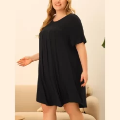 Agnes Orinda Women's Plus Size Comfort Solid Short Sleeve Nightgown