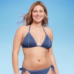 Women's Denim Textured Triangle Bikini Top - Wild Fable™ Denim Blue -Style Haven Shop GUEST 858bb699 085e 4c64 af28 9cfc20098588