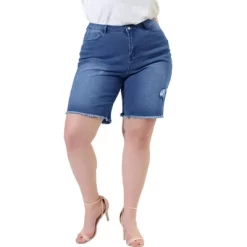 Agnes Orinda Women's Plus Size Denim Shorts Mid Rise Ripped Frayed Bermuda Jean Shorts -Style Haven Shop GUEST 859ff9ac 6718 4b0e ae6d b7e17402d02d
