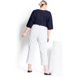 Women's Plus Size Blake Crop Stripe Pant - White | REFINITY