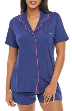 Womens Soft Knit Jersey Pajamas Lounge Set, Short Sleeve Top And Shorts With Pockets 22 Womens Soft Knit Jersey Pajamas Lounge Set, Short Sleeve Top And Shorts With Pockets -Style Haven Shop GUEST 867bc29b 6c61 47e9 93b4 092b7f113653