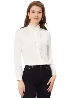 Allegra K Vintage Ruffle Blouse For Women's Business Casual Work Top Shirt -Style Haven Shop GUEST 867d764b bea7 4615 8164 631acb6c8372