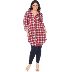 Women's Plus Size Piper Stretchy Plaid Tunic With Pockets - White Mark -Style Haven Shop GUEST 869d8cf2 0b21 4c8b aa48 3a533c9e0df9