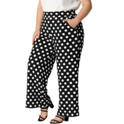 Agnes Orinda Women's Plus Size Formal Palazzo Polka Dots Wide Leg High Rise Wide Leg Pants