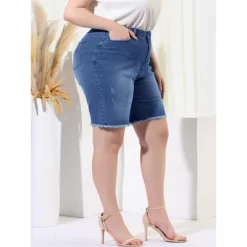Agnes Orinda Women's Plus Size Denim Shorts Mid Rise Ripped Frayed Bermuda Jean Shorts
