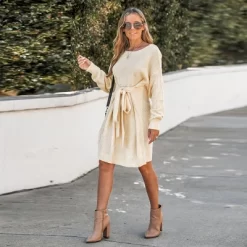 Women's Belted Cream Mini Sweater Dress - Cupshe -Style Haven Shop GUEST 89c77805 b0e2 48e1 a319 01615761ded4