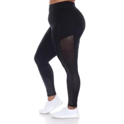 Plus Size High-Waist Mesh Fitness Leggings - White Mark