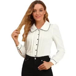 Allegra K Women's Casual Peter Pan Collar Contrast Shirt Puff Sleeve Work Blouse Tops -Style Haven Shop GUEST 8b8f4f7a 462d 4565 97b5 c601836b1909