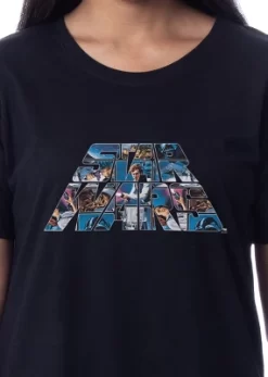 Star Wars Womens' Movie Film Title Logo Characters Art Sleep Pajama Dress Black