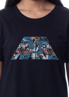 Star Wars Womens' Movie Film Title Logo Characters Art Sleep Pajama Dress Black 3 Star Wars Womens' Movie Film Title Logo Characters Art Sleep Pajama Dress Black