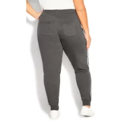 Women's Plus Size Double Stripe Track Pant - Gray | AVENUE LEISURE