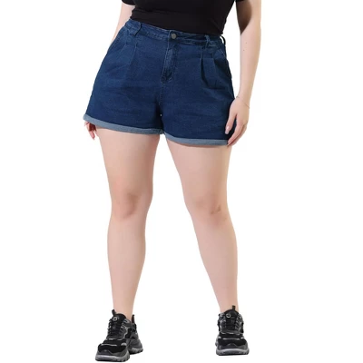 Agnes Orinda Women's Plus Size Jean Short Zipper Roll Up Hem Stretched Denim Shorts 5 Agnes Orinda Women's Plus Size Jean Short Zipper Roll Up Hem Stretched Denim Shorts - Image 3