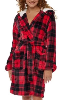 Women's Classic Plush Hooded Robe, Short Fleece Plaid Bathrobe With Hood -Style Haven Shop GUEST 8dbc2924 736a 4ab3 b05b 74df7e64f3fb