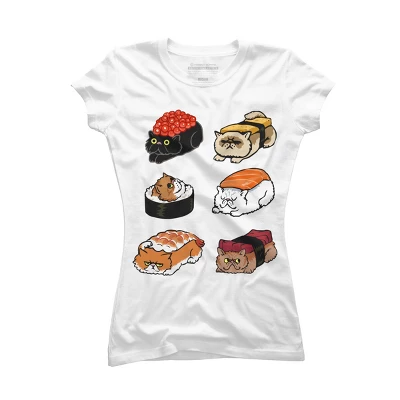 Junior's Design By Humans Sushi Persian Cat By Huebucket T-Shirt 6 Junior's Design By Humans Sushi Persian Cat By Huebucket T-Shirt - Image 4