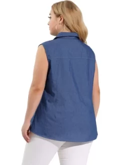 Agnes Orinda Plus Size Summer Tops For Women Sleeveless Button Down Work Shirts Chambray Blouses 2023 -Style Haven Shop GUEST 9390d1fb b21f 4112 8f0d 7f2390f4baba