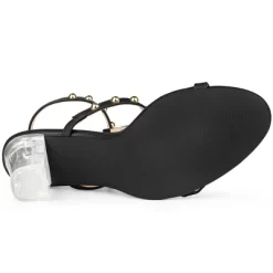 Perphy Studded Heel Ankle T-Strap Chunky Clear Heels Sandals For Women -Style Haven Shop GUEST 946ab3f9 7836 480f 9b55 a7604e181634